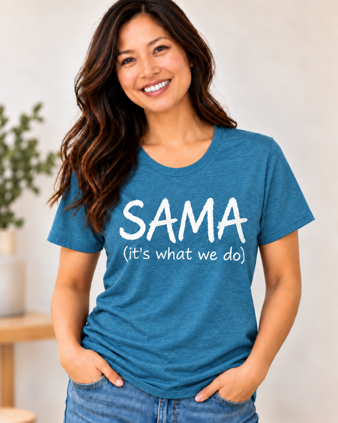 SAMA "It's What We Do" Crew Neck T-Shirt – Heather Teal Blue - Image 3