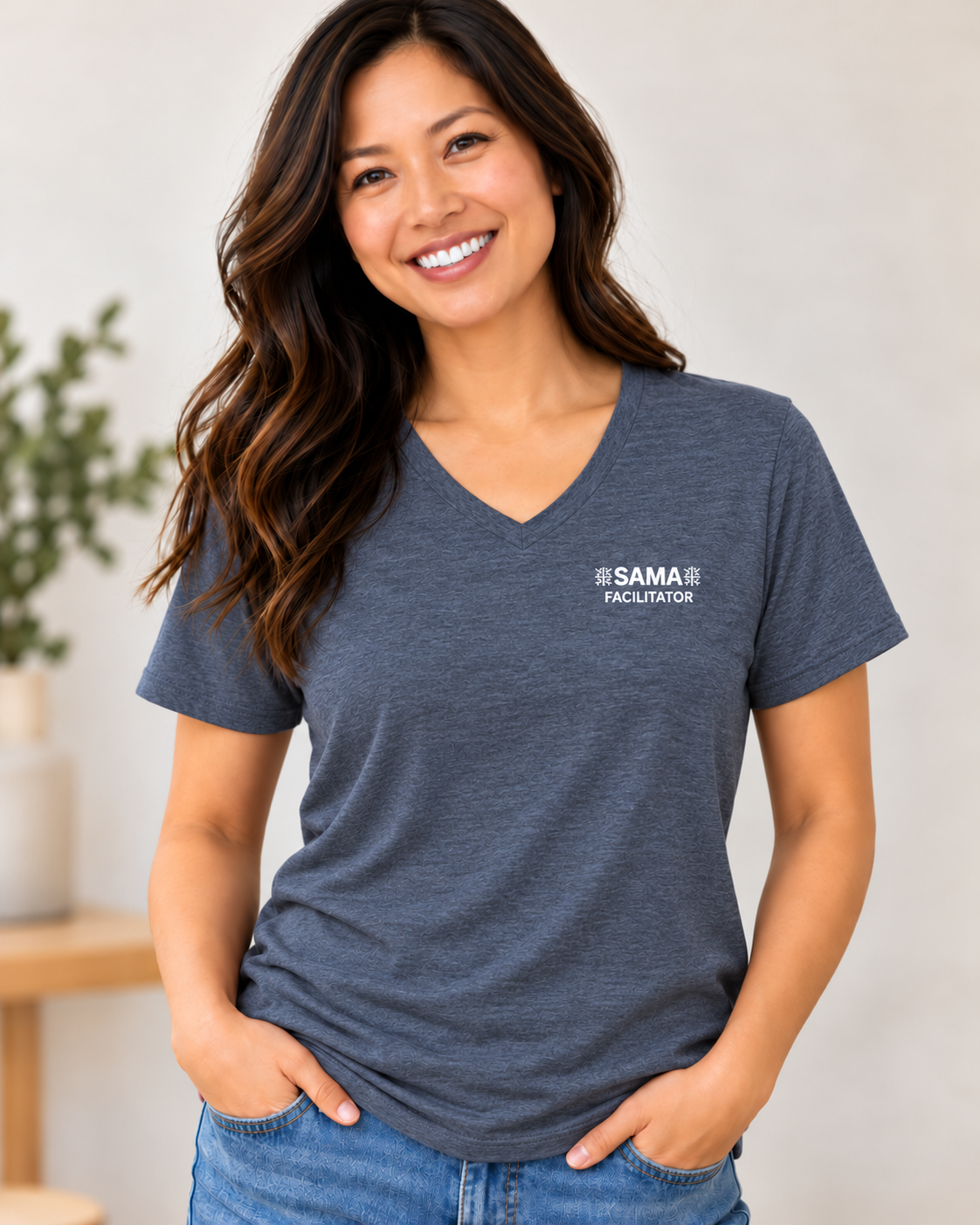 SAMA Facilitator V-Neck T-Shirt – Heather Charcoal Gray - Image 3